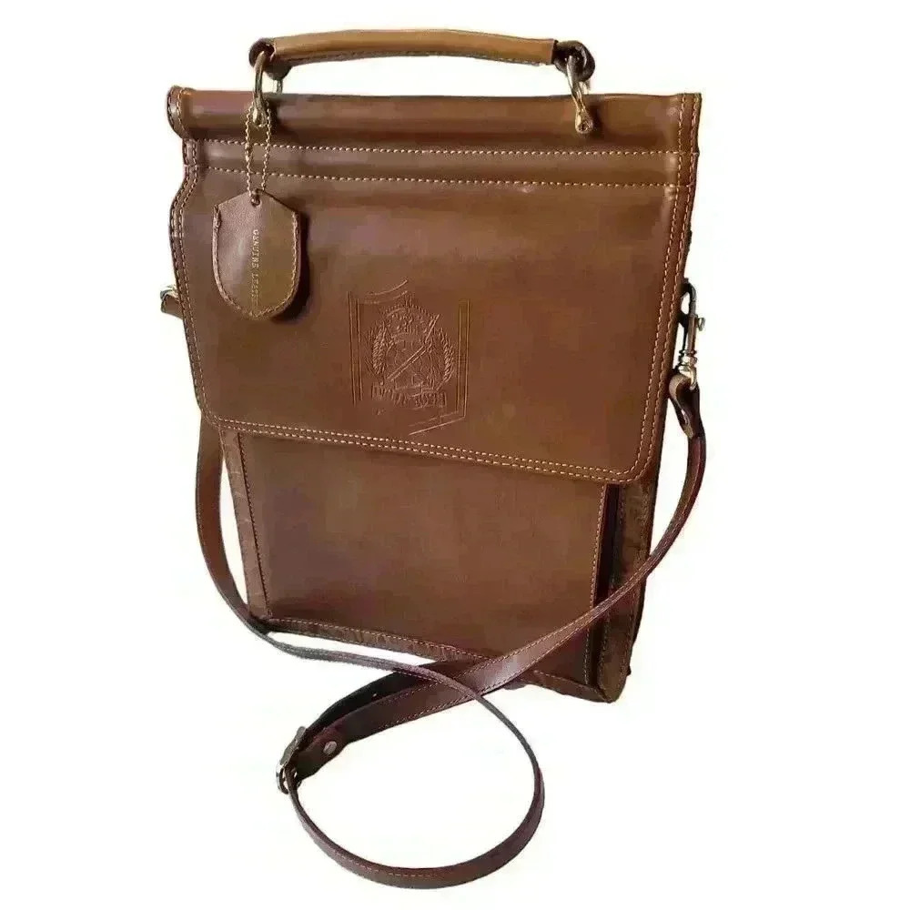 Bellerose Tan Brown Leather Top Handle Crossbody Vintage Handbag Purse